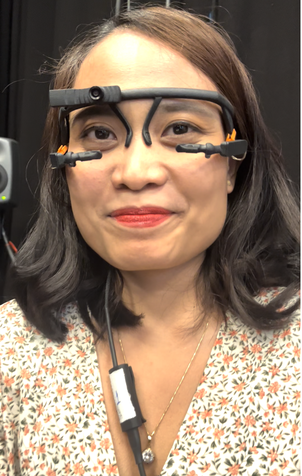 Photograph of a colleague wearing a portable eye tracker